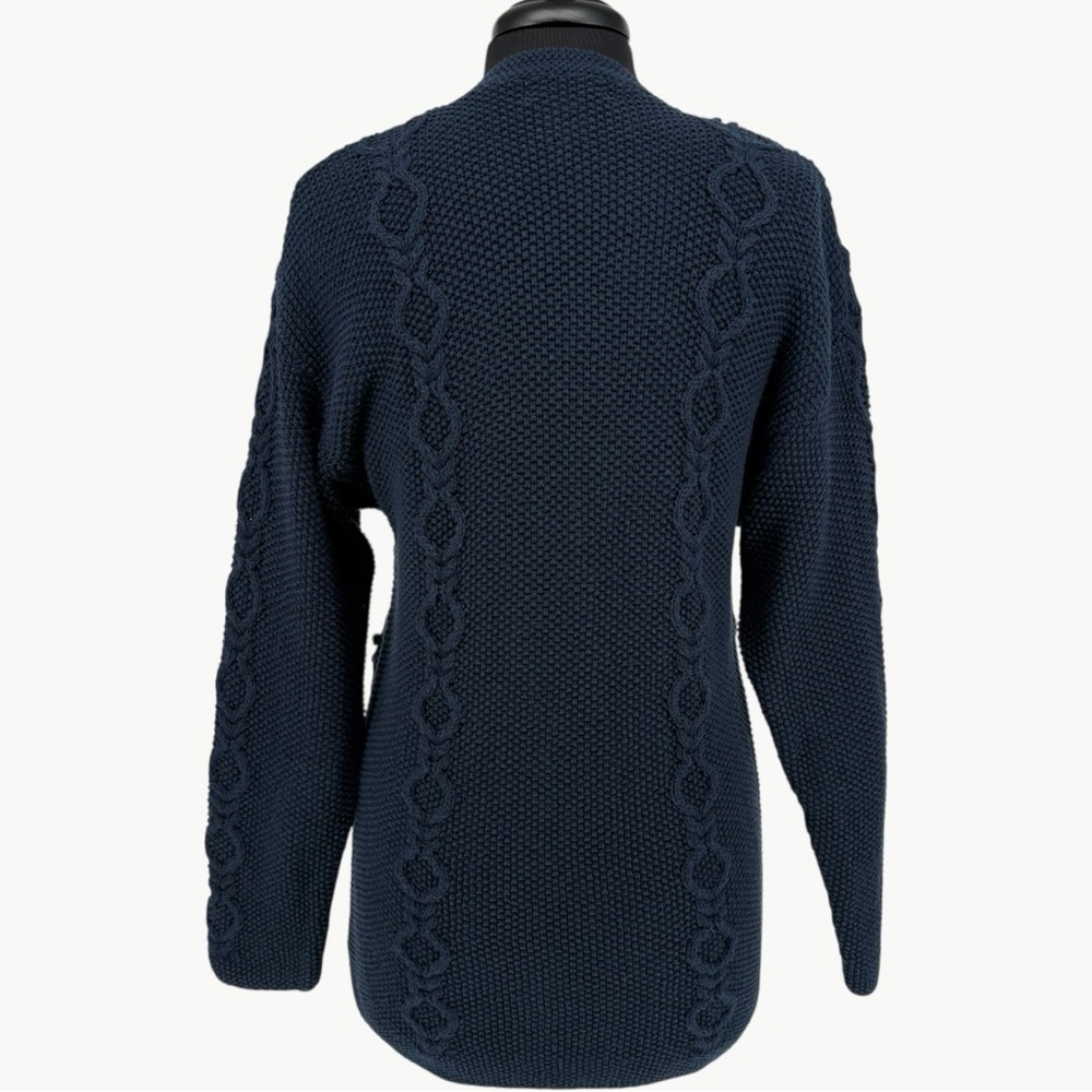 Vintage LL Bean Fisherman Cable Knit Cardigan Size Medium Navy Wool Blend 90s - Picture 4 of 13